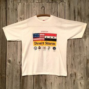 Vintage Desert Storm Mens Shirt White Size XXLarge 90's Flags Single Stitch